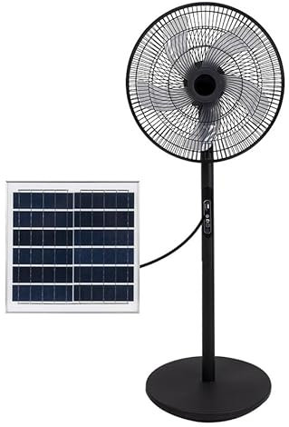 Eden pulse Ventilateur sur pied charge solaire noir 30 W, 5 pales, ports USB, 112 x 41 x 38 cm