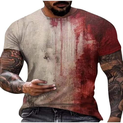 Problem Gelöst Hässliche Tshirts Herren Oversize Shirt Herren Halloween Casual Rundhalsausschnitt Ugly Shirt Bloody Pledge Blutiges Muster Oberteile Halloween Tops Für Herren Angebote des Tages Heute