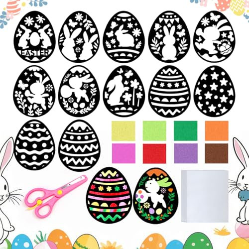 Cadimus Basteln Ostern Kinder, 12 Stück Fensterbilder Ostern Set, DIY Bastelset Ostern, Fensterbilder Ostern Basteln, Bastelvorlagen Fensterbilder für Kinder Oster Geschenk