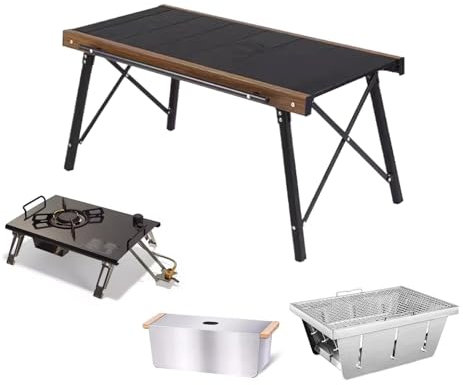 Klappbarer Campingtisch mit Herd und Grill, Am Rand Können Gegenstände Aufgehängt Werden, Grilltisch Outdoor, für Camping, Picknick, Grillen