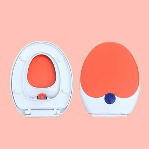 Abattant de toilette familial 2 en 1 à fermeture douce avec siège enfant intégré, siège de toilette 2 en 1 avec fixation supérieure simple, couvercle de toilette ovale en forme de V/D (orange, en