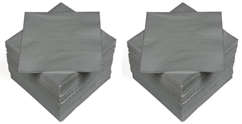 HEKU 100 einfarbige Servietten, 3-lagig, 33x33cm I Einheitliche Qualität für Veranstaltungen & Gastronomie I Praktische 5er-Packung I Hoch saugfähig und stilvoll, grau (Packung mit 2)