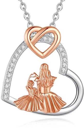 INFUSEU Regalo Festa della Mamma, Argento 925 Oro Rosa Collana Mamma e Una Figlia Cuore Ciondolo Matrigna Gioielli per Madre Figlio Collana per Famiglia Regalo per Mamma Donna