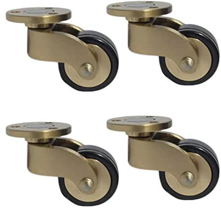 SAJMN Kleine antike Lenkrollen, Möbelrollen aus massivem poliertem Messing, 360° drehbare Gummiräder, mit Schrauben, Ersatz für Möbel, Sofa, Stuhl, Schrank, Tragkraft 150 kg, 4er-Set (F)