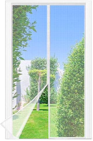 Mosquitera Puerta Magnetica - 100 x 210 CM - Blanco, Mosquiteras para Puertas, Cierre Magnético de Arriba a Abajo, Automáticamente,Mantiene el Aire Fresco