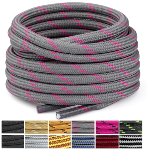 Stepace Lacets Ronds pour Bottes [2 Paires] Lacets Renforcés et Résistants pour Bottines, Chaussures de Randonnée, Chaussures de Travail Gray Pink-80(Dots)