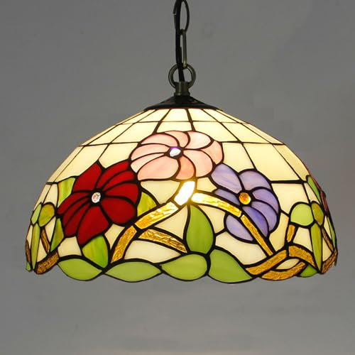 Retro Wohnzimmer Deckenleuchte Hängeleuchte Tiffany Glas Küchenlamp Blumen Loft Küchen Pendelleuchte E27 Vintage Hängelampe Höhenverstellbar für Schlafzimmer Cafe Bar (Tiffany,30cm)