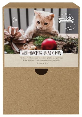 Sanabelle Weihnachts-Mixpaket, 24 leckere Katzensnacks zum Probieren, 24 x 20 g, Bunter Snack-Mix, Snacks für Katzen