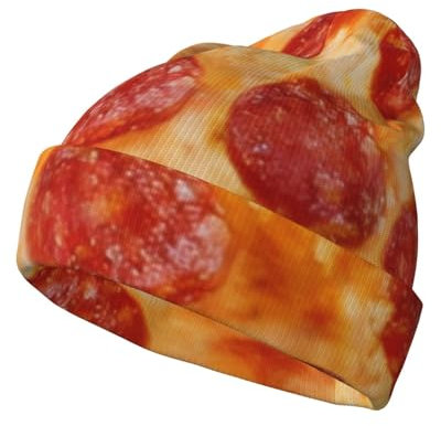 CRJSYCBYB 3D Pizza Pepperoni bedruckte warme Strickmütze Fleece Mütze Winter Wollmütze schwarz, Schwarz , 5-8