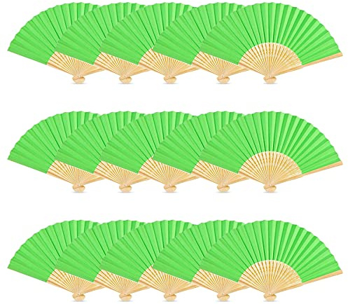 Woohome Pack of 15 Hand Fans, Foldable Paper Fans, Wedding Accessories for Wedding Decoration, Party, Festival and Picnic (Dark Green)
