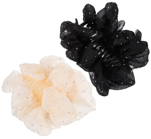 TOVINANNA 2pièces Pinces À Cheveux Chiffon Avec Strass Clips À Cheveux Élégants Pour Femmes Accessoires De Coiffure Pour Cheveux Épais Et Fins Noir
