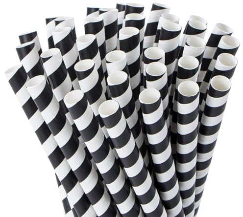 Jumbo Paper Straws, 9mm x 230mm, Black and White Striped, Pack of 200