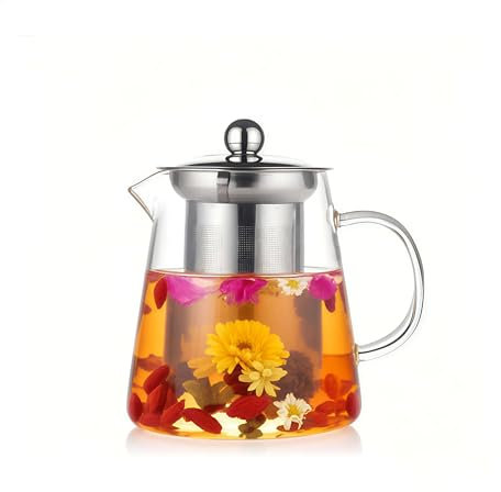 Teiera in vetro con infusore in acciaio inox, bollitore per tè in borosilicato, trasparente, per foglie di tè sfuse (550 ml)