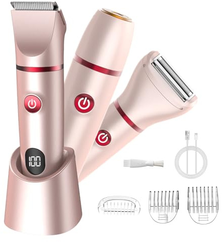 Misuke Damenrasierer für Damen, Bikini-Trimmer, 3-in-1-Schamhaartrimmer und LCD-Display, Nass- und Trockenrasierer für Damen, für glatte Rasur ohne Nicken, wasserdichter Bikini-Rasierer, Geschenke