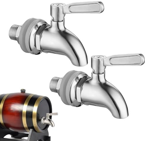PRITOK Set di 2 rubinetti in acciaio inox: 12 mm girevole 304 – Rubinetto di ricambio per distributore di bevande, barile di birra, vino, succo e contenitore di vetro
