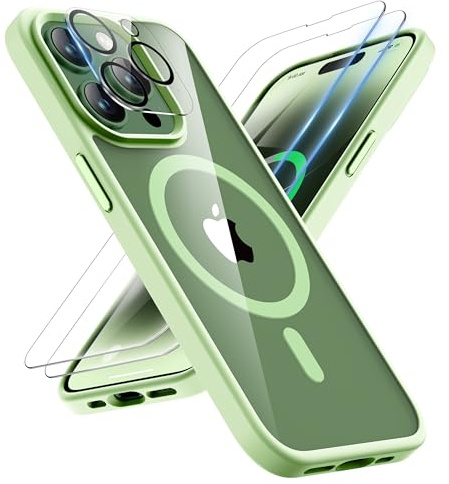 ORETECH für iPhone 14 Pro Max Hülle mit 2 Schutzfolie, Helles Cyan | Kameraschutz,Kompatibel mit Mag Safe,Stoßfest Kratzfest Transparent Rückseite Handyhülle für iPhone 14 Pro Max