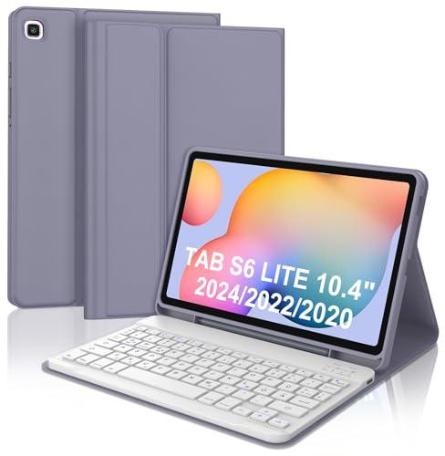 WAVATA Tastatur für Samsung Galaxy Tab S6 Lite 10.4 2024/2022/2020, Lila | Hülle mit Tastatur für Samsung Tab S6 Lite Keyboard Case Magnetische Abnehmbare Bluetooth QWERTZ Layout