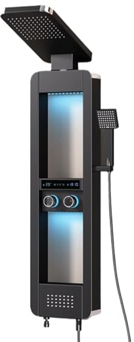 BAOJUHUIKANG Black,High-End Bathroom Intelligent Shower Screen, Environmental Protection And Odourless Shower Panel with Shelves And Intelligent Digital Display for Spa Venues