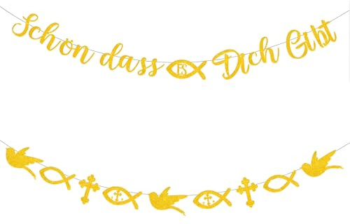 2 Stück Kommunion Deko, Girlande Konfirmation (Fisch, Kreuz, Taube), Konfirmation Deko, Erste Kommunion Dekorationen, Hängedeko für Tauffeste, Hochzeiten, Tische (Gold)