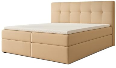 A&J MöbelLand Boxspringbett 200x200 mit Bettkasten und Lattenrost – REF, Bett mit Matratze H4 und Stauraum in Beige