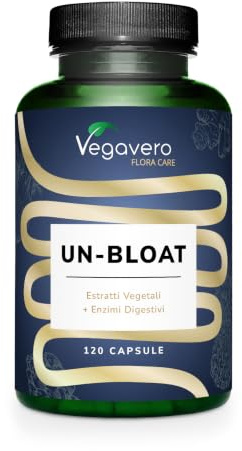 Vegavero Un-Bloat | Complejo de Enzimas Digestivas para Gases e Hinchazón Adultos | 120 Cápsulas | con Bromelina, Papaína, Lactasa, Alfa-d-galactosidasa | Vegano y Sin Aditivos