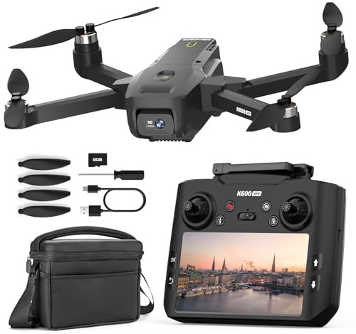 K600GPS Dron con Cámara 1080P, Pantalla FPV de 4.5, Regreso Automático, Sígueme, Motor sin Escobillas, Quadcopter Plegable para Adultos, Niños y Principiantes, Control por Gestos, 22 Min de Vuelo