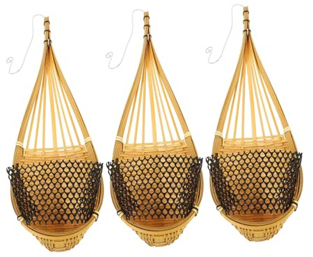 MERRYHAPY 3 Stück Geflochtener Hängekorb für Orchideen mit Metallhaken Geflochtene Wandblumenampel Vogelnest-Stil Pflanztopf für Innen und Außen Balkon Terrasse Sicherer Pflanzenhalter