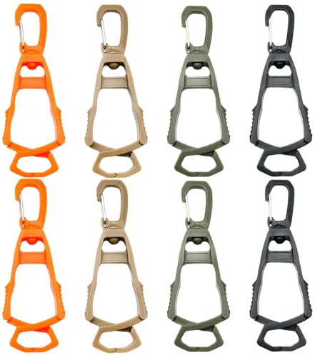 8-Pack Glove Clips, 360° Rotating Glove Holder Clamps with Carabiner, Durable Work Glove Grippers, Black/Army Green/Khaki/Orange, 10.5x3.5cm