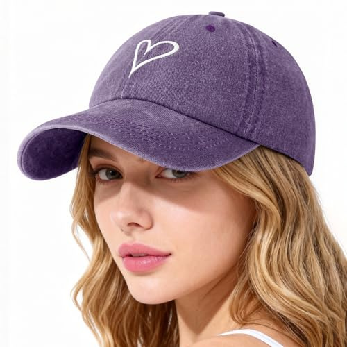 Lonya Casquette Queue de Cheval Femme stylé Ete Coton Décontracté Unisexe Couleur Vintage Baseball Anti UV pour Sport, Fitness, Voyage A-Heart,Violet
