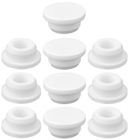 10uds Tapa Agujero Desbordamiento Fregadero Silicona | Tapa Redonda Sobrecorriente para Cocina Baño Lavabo Cubierta Drenaje Desbordamiento Inserto Tapón para Hogar (Blanco)