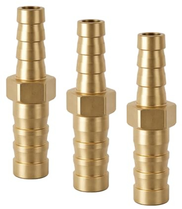 3Pcs Straight Brass Barb Fitting Reducer, 8mm to 6mm, Heavy Duty Brass Hose Barb Straight Connectors for Water Fuel Oil Gas, Corrosion-Resistant Pipe Coupler for Flexible and Semi-Rigid Tubing