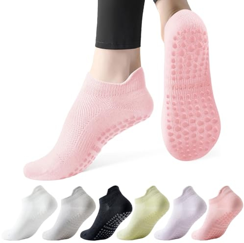 Dzpuhuojz 6 Paare Pilates Socken für Damen 39-42,Yoga Socken | Antirutschsocken Pilates Reformer Socken für Ballett, Yoga, Tanzen,Fitnessstudio