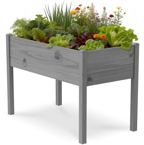 SUNYRISY Hochbeet Holz für Balkon und Garten 116x60x80cm Grau | Pflanzkasten Blumenkasten Kräuterbeet Tannenholz Pflanzbeet Blumenbeet Hochbeet-Kit für Garten Balkon Terrasse