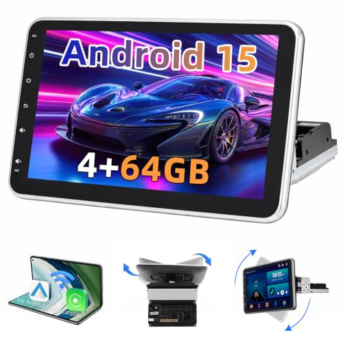 ESSGOO Autoradio 1 DIN Android 15 10,1 Pouces Rotatif CarPlay sans Fil