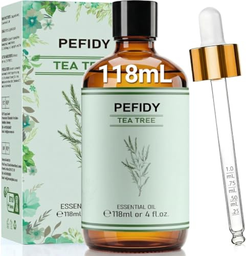 PEFIDY Aceite de Árbol de Té 118 ml Aceite Esencial Tea Tree de Aroma Herbal Intenso para Cabello Uñas Piel Masaje Diluido Difusor Velas Jabones DIY y Uso Externo