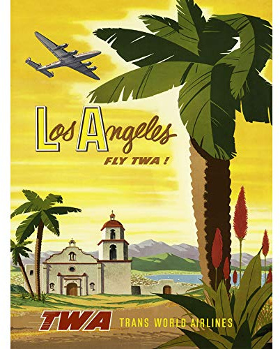 Bumblebeaver TRAVEL TWA Airline LOS Angeles California Palm USA Vintage Poster Print 12x16 inch 30x40cm Reise Fluggesellschaft Kalifornien Vereinigte Staaten von Amerika Jahrgang