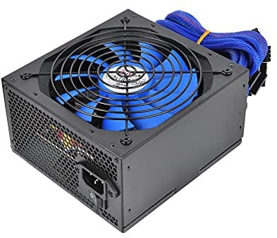 L-LINK Fuente de alimentación para PC | Con Tecnología ATX y potencia de 750W | Certificado RoHS | Ventilador 140mm con control PMW silencioso e iluminación Azul | Cables Mallados en color Azul