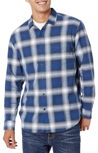 Amazon Essentials Men's Long-Sleeve Flannel Shirt (Available in Big & Tall), Blue White Large Plaid, S