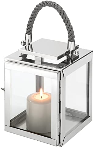Fink tragebare Edelstahl Laterne 23 cm Windlicht für Stumpenkerzen oder LED-Kerzen