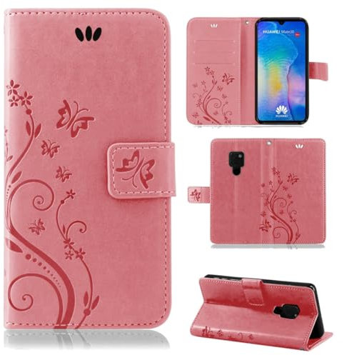 betterfon Hülle Kompatibel mit Huawei Mate 20 | Premium PU Leder Handyhülle Wallet Case für Mate 20 | Schutzhülle Blumen Klapphülle Handyhülle | Rosa