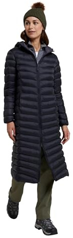 Mountain Warehouse Florence Womens Winter Long Padded Jacket - Water Resistant Rain Coat, Lightweight Ladies Jacket, Warm, 30C Heat Rating - for Outdoors, Walking Jet Black Women's Size 10