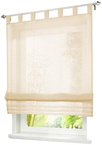 BAILEY JO Raffrollo mit Schlaufen Gardinen Voile Transparent Vorhang 1er-Pack (BxH 100x155cm, Sand)