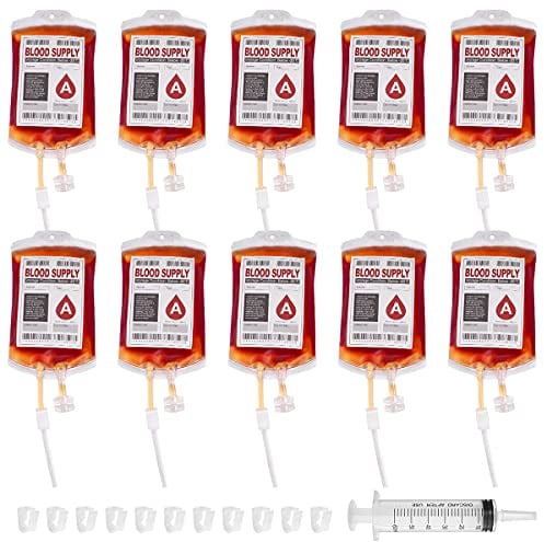 SUPVOX 10 Uds. De Vasos para Beber de Halloween, Bolsas de Sangre de Relleno, Bolsillos de Sangre IV, contenedor de Bebidas con Clips de jeringa, Pegatina de Tipo de Sangre