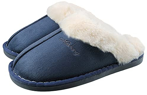 SMajong Hausschuhe Damen Herren Winter Warme Plüsch Pantoffeln Lammfell Flauschige rutschfeste Slippers Indoor Outdoor Blau 38/39 EU (Sohlengröße 40/41)