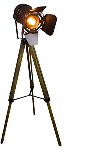 Lampadaire vintage de style industriel sur trépied, projecteur rétro de théâtre nautique, luminaires industriels en bois, lampadaires verticaux Cinéma Cinéma H150cm (Couleur: Noir, Taille: 60 * 150cm