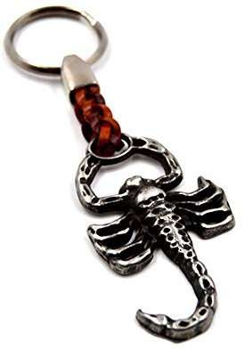 ClaroSchmuck Schlüssel-Anhänger Skorpion, Schlüsselring aus Metall Stärke 2 mm, Band aus Kunstleder, Gesamtlänge ca. 11 cm