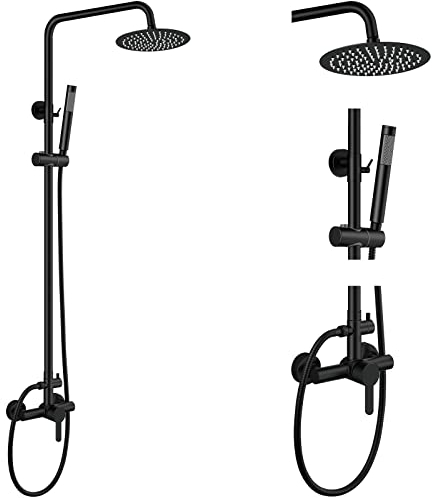 Aolemi Mattschwarze Outdoor-Duscharmatur SUS304 Duscharmatur Kombi-Set Edelstahl 20,3 cm Regenduschkopf Kit Einhandgriff Hochdruck Handbrause Wandhalterung 2 Dual-Funktionen Einzelgriff
