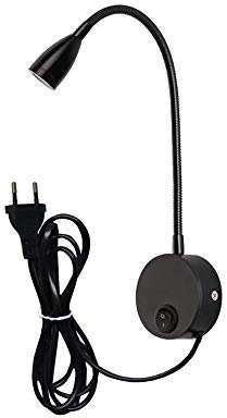 Youngine Lámpara de Lectura, luz de Lectura LED de cabecera Flexible 3W con Interruptor y Enchufe con Cable para Dormitorio Office Hotel, 6000K (04 Negro - Blanco Frio)
