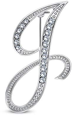Großes Statement Abc Pave Crystal Cursive Script Monogramm Buchstaben Alphabet Initial J Schal Revers Pin Brosche Für Frauen Silber Plattiert
