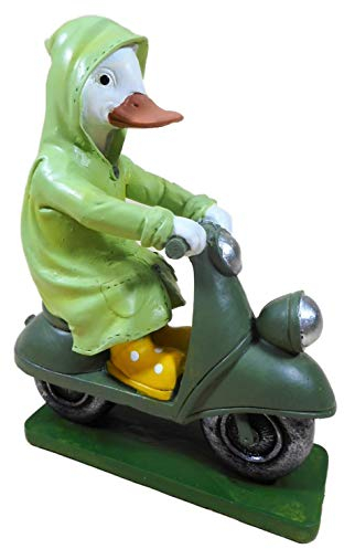 N / A Wetter Regen Ente mit Regenmantel auf Motorroller 16 x 13 cm Bauer Garten Tier Figur Deko 35655